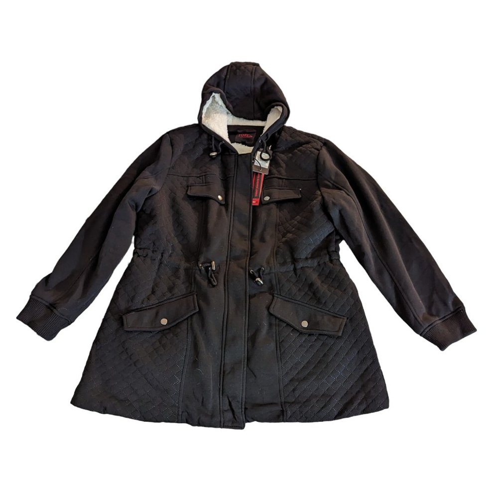 Women's NWT Yoki Sherpa Lined Hooded Jacket, Black, Size 1X
